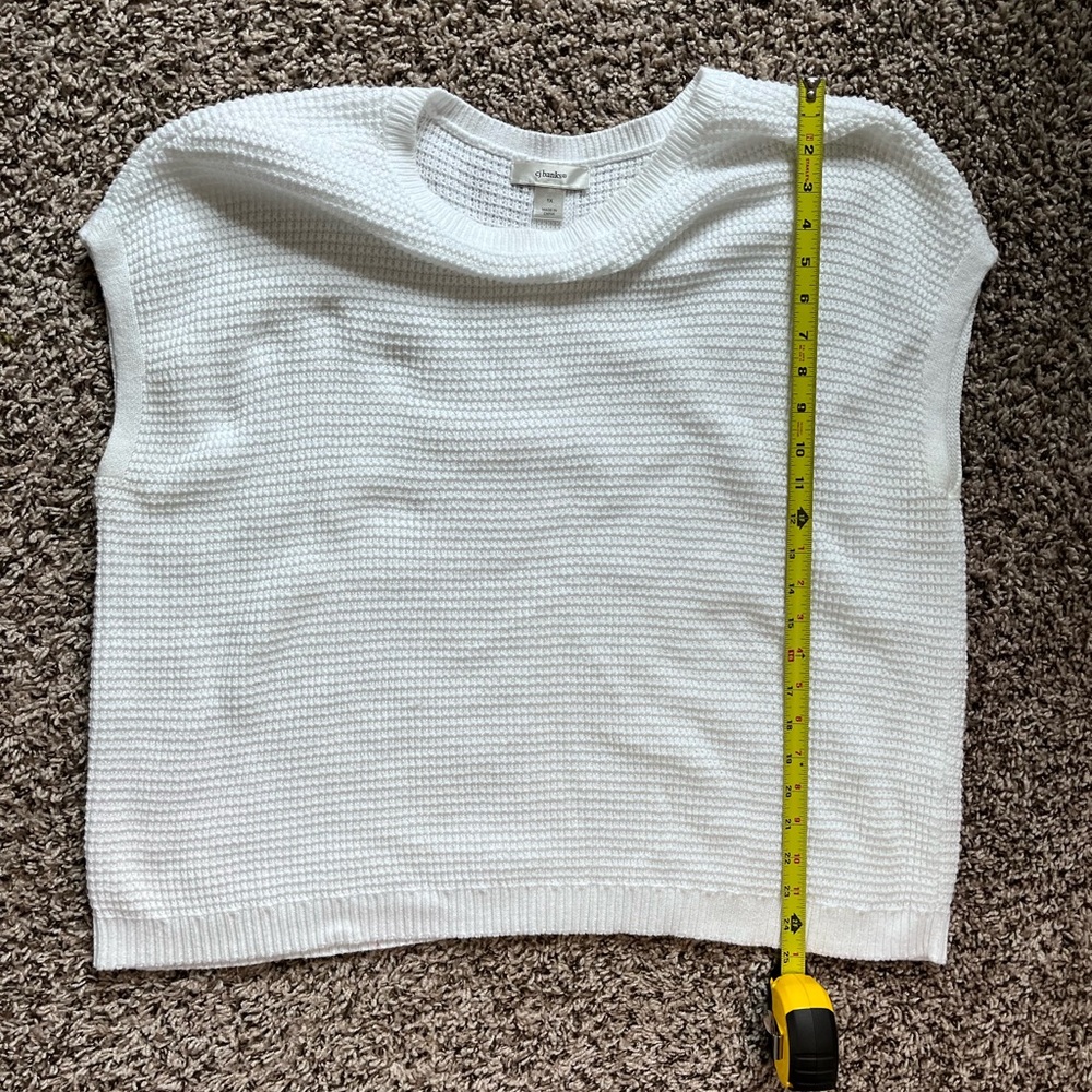 CJ Banks White Textured Oversized Short Sleeve Sweater Button Back - Picture 3 of 6